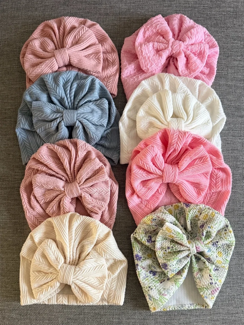 Kids Bow Turban Hat - Pink, Cream, Gray, Floral